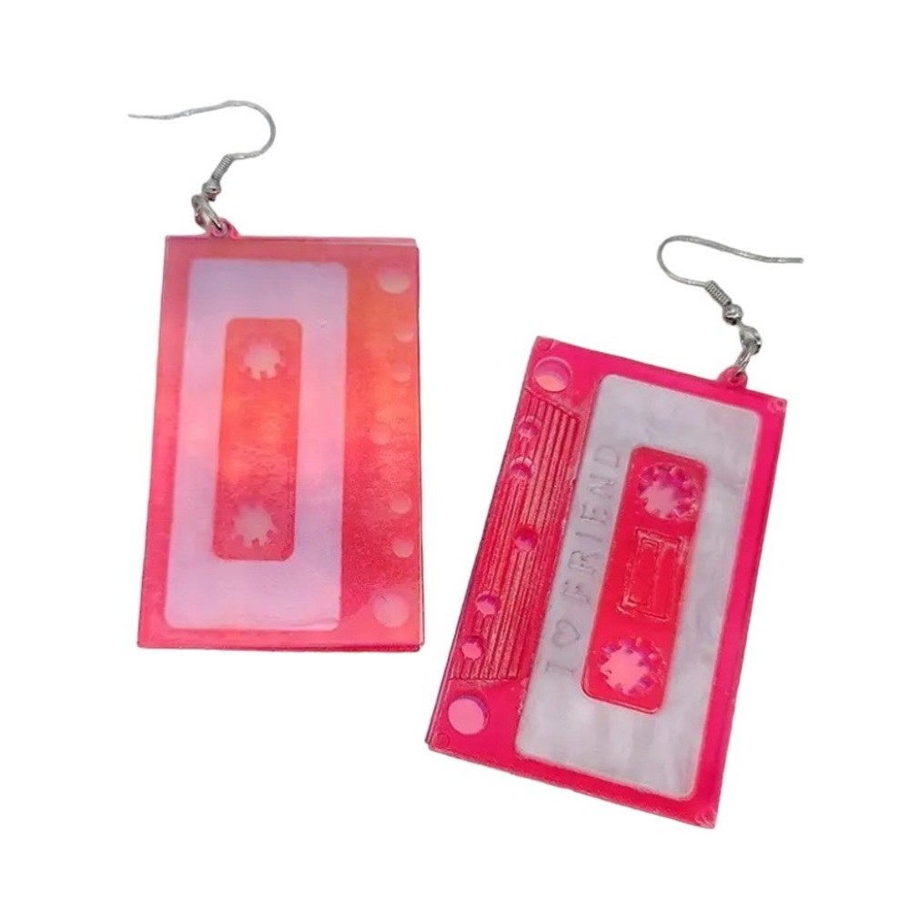 2 INCH Hot Pink Cassette Earrings